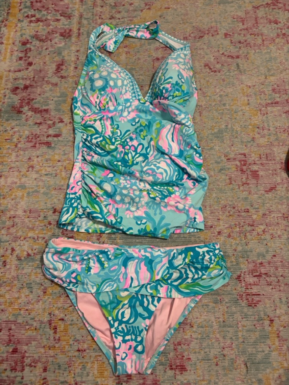 Lilly Pulitzer Womens Sz 6 Bliss Halter Tankini Swimsuit Set Blue Preppy Resort